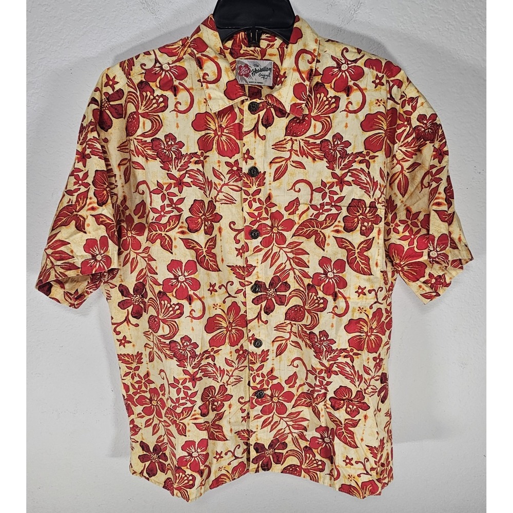 Vintage Hilo Hattie The Hawaiian Original Mens Large Button Up Red Yellow Floral